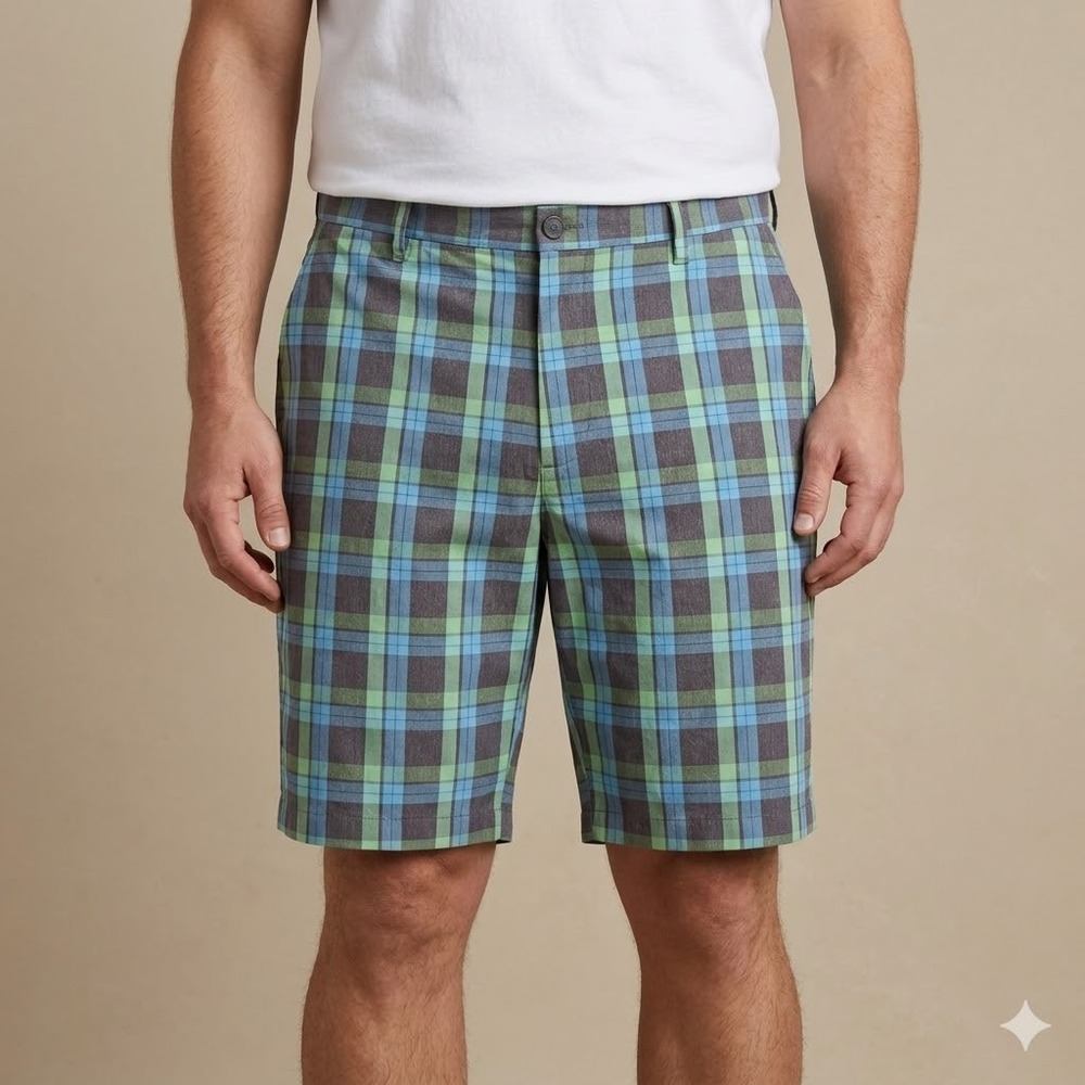 Tommy Bahama Plaid Golf Shorts Blue Green 44 EUC